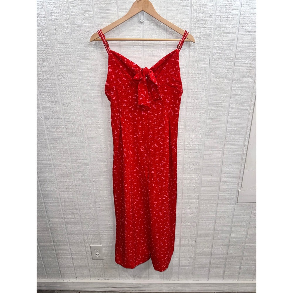 Free People Intimately Jumpsuit Women Red Floral Tie Front Wide Leg M